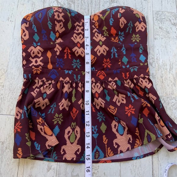 Hunting Bird Strapless Top Peplum Ikat Design Sz 2 - Picture 4 of 7